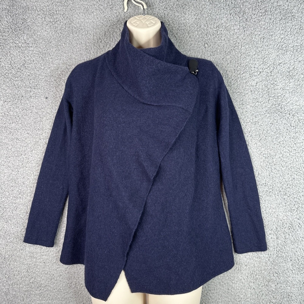 Tahari Women S Merino Wool Blend Wrap Jacket Navy Asymmetrical Toggle Coat - Picture 10 of 10